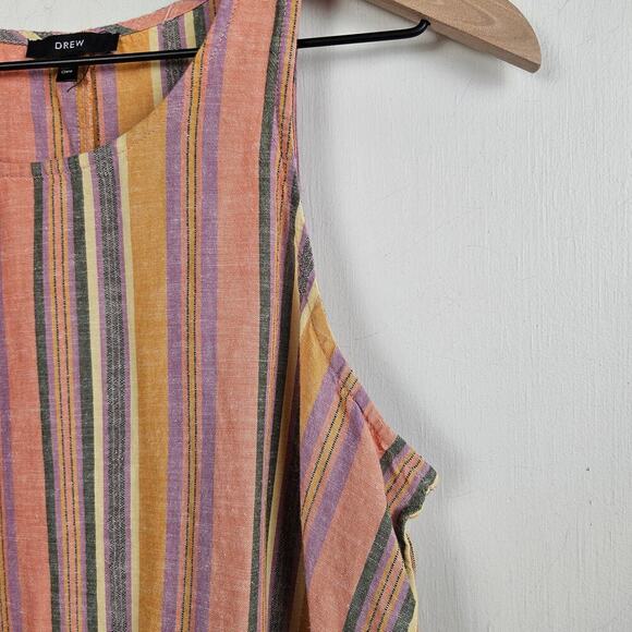Drew Anthropologie Linen Agave Stripe Tank Top M Pink Gold Multicolor Boho - Picture 2 of 7